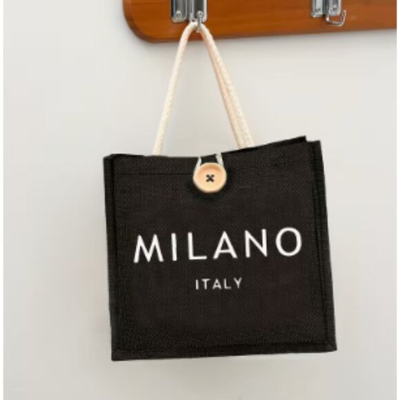 Black Hemp Milano Italy Mini Tote Bag Portable Handbag - Picture 6 of 7